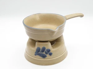 Pfaltzgraff Stoneware Butter Warmer #116 w/ Base #117 Brown & Blue Folk Art USA - Picture 1 of 16