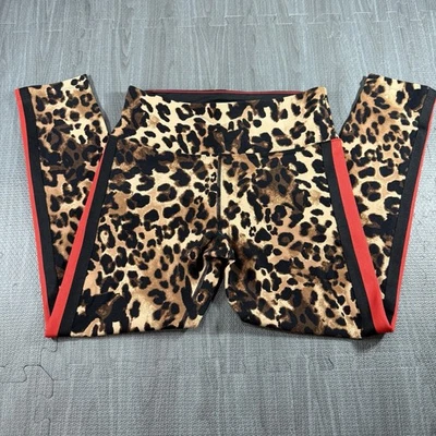 Calvin Klein Performance Leopard Print Leggings Wick Red Stripe Active Med - Image 1 of 4