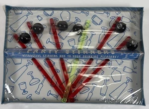 Vintage Cocktail Drink Party Stirrers Sticks 8 Ball Set Of 6 Sealed Inventex - Picture 1 of 5