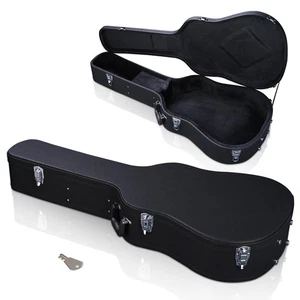 Estuche rígido acústico para guitarra 43' estuche de transporte madera PU cuero negro - Imagen 1 de 10
