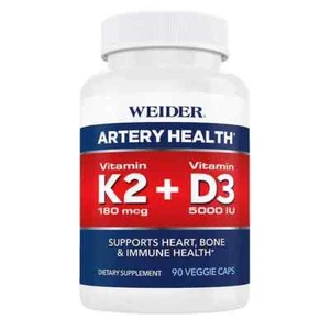 Weider Artery Health with Vitamin K2 Plus D3, 90 Veggie Caps - Picture 1 of 6