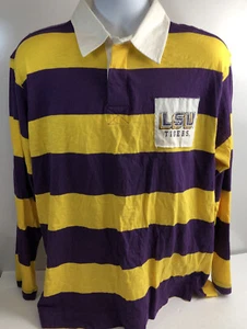 LSU TIGERS NCAA SEC IZOD Collegiate Purple Gold Striped Long Sleeve MED Shirt - Picture 1 of 7