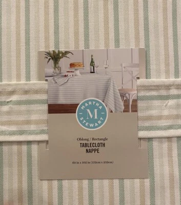 Martha Stewart Daisy Stripe Tablecloth Oblong Rectangle Green 60" x 102" *3H - Image 1 of 4