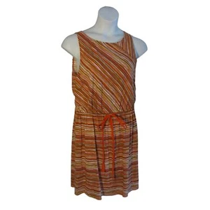 Ann Taylor LOFT L Orange Pink Stripe Knit Summer Dress - Picture 1 of 3