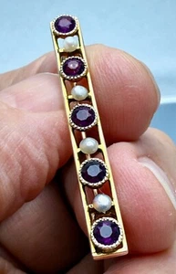 Antiker Stabstift 3 mm Amethysten & 2 mm Saatperlen 10 Karat Gelbgold 2 Gramm - Bild 1 von 7