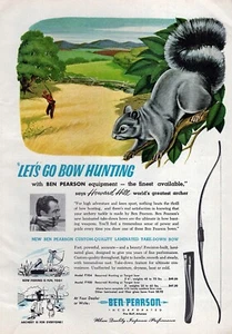 1956 Ben Pearson Recurve Hunting Bow Squirrel Original Color Print Ad - Picture 1 of 1