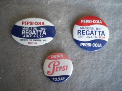 3 different pepsi pin backs  1960,s era - Image 1 of 4