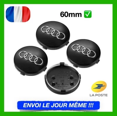 Lot de 4 Centres de roue cache moyeu Noir 60mm AUDI A1 A2 A3 A4 TT - Image 1 of 4