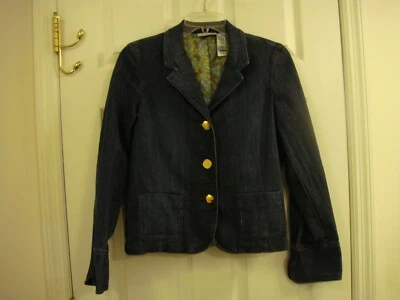 Chaqueta Blazer Mujer Liz Claiborne Denim Latón Botones Forrada Elastizada Talla 10  Foto 1 de 4