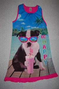 Girls Sleeveless Nightgown BE HAPPY Summer PUPPY DOG Milkshake Glasses XS 4-5 - Picture 1 of 1