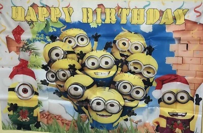 Minions Happy Birthday ( Christmas Themed) Backdrop 5ft X 3ft And Balloon Set - Image 1 of 4