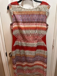 Antonio Melani Women's Sleeveless Round Neck Dress Red Multicolor Size 10 - Picture 1 of 15