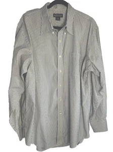 Vintage Lands End Direct Mens Dress Shirt 17-34 Regular Gray Strips Long Sleeve - Picture 1 of 10