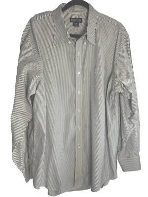 Vintage Lands End Direct Mens Dress Shirt 17-34 Regular Gray Strips Long Sleeve - Image 1 of 4