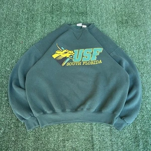 VTG 90s Men's University of South Florida USF Bulls Green Boxy Sweatshirt Large - Picture 1 of 12