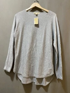 NWT Michael Kors Women Long Sleeve Cotton Rayon High-Low Hem Sweater Size M Gray - Picture 1 of 11