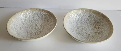 2 Anthropologie BLOOMING LACE Soup Cereal Bowls 6.75 Stoneware Embossed Portugal - Image 1 of 4