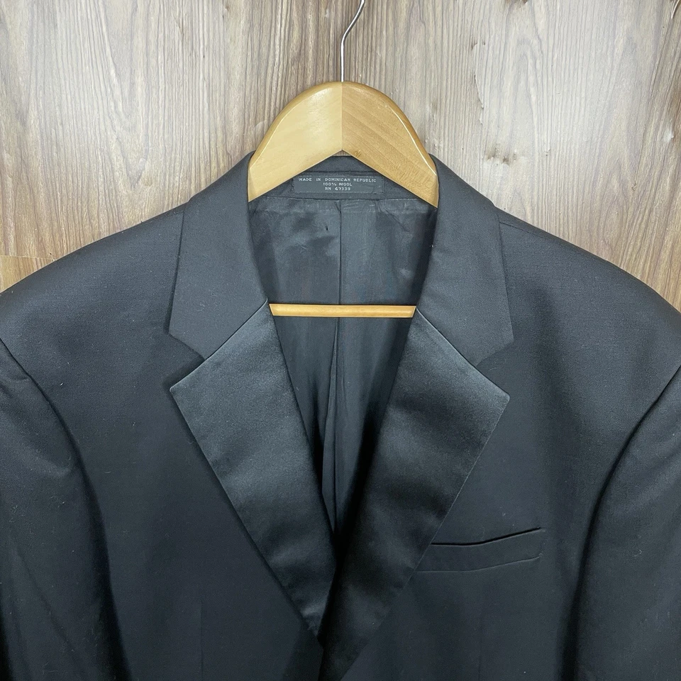 JNY Jones New York Esmoquin Traje Chaqueta Para Hombres 44L Negro Sólido 100% Lana Dos Botones Foto 1 de 4