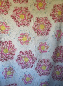 Vintage Quilt handgenäht Maschine Blumenmuster Rosa 72"x90" Bauernhaus Landhaus - Bild 1 von 14