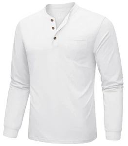 Men's Henley Shirts Long Sleeve Cotton Pocket Shirts Fall Casual Henley Basic... - Picture 1 of 7