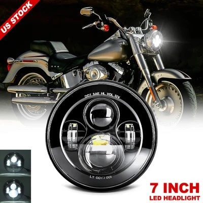 Farol de LED redondo Hi-Lo preto 7"" aprovado pelo DOT lacrado para Harley Fat Boy FLSTF - Imagem 1 de 4