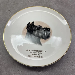 Plato de arte de porcelana Schnauzer 1976 de colección dorado Mankato MN promocional de Navidad - Imagen 1 de 11