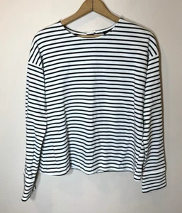 Who What Wear Top Womens XS Black Ivory Stripe Long Sleeve 100% Cotton Breton - Picture 1 of 7