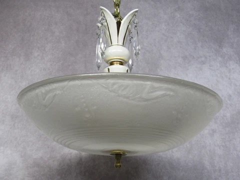 NOS Vintage 1930's Art Deco Porcelain Chandelier Opal Glass Light 27"Long Cover