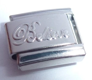 BELIEVE italienischer Charm - 9 mm silber glänzend Glaube Hoffnung Liebe passt Starterarmbänder  - Bild 1 von 4