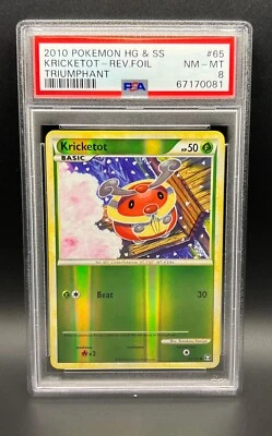 Pokemon PSA 8 NM-MT Kricketot 65/102 HGSS Triumphant Reverse Holo 2010 S#0081 - Image 1 of 2