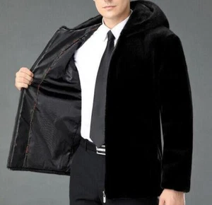 Men's Winter Reak Mink Fur Coat Mid-length Warm Fur Jacket Black Warm Short Tops - Picture 1 of 16