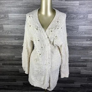 ALIFE Open Style Beaded Flowers Accent Ivory Cardigan Sweater Women's Size M - Picture 1 of 10
