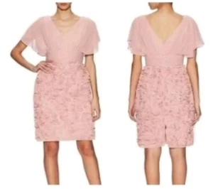 JS Collections Chiffon Flutter Sleeve Sheath Rosette Dress Pink Size 6 $199 - Picture 1 of 9
