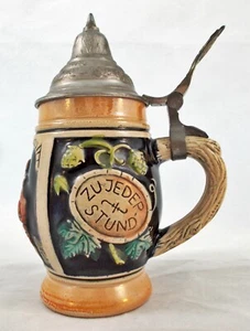 Piedra de cerveza alemana en forma de pera con tapa vintage #49 Werner Corzelius CW Stein Mark - Imagen 1 de 4