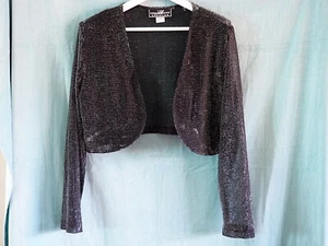 VTG 80s/90s Molly Malloy Evening Glitter Black Silver Formal Sheer Shrug Sz 12 - Picture 1 of 9