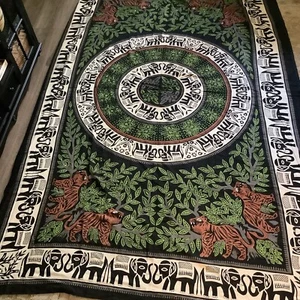 Elephant Chakra Indian Bedspread 100% Cotton Jungle Print Hippie Bohemian Single - Picture 1 of 6
