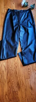 Mix It Women’s Vintage Black Genuine Leather Straight Leg High Waist Pant Sz 8  - Image 1 of 4