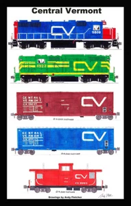 Póster enmarañado Central Vermont Train 12""x18"" firmado por Andy Fletcher - Imagen 1 de 1