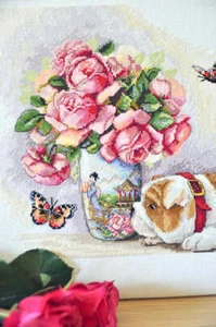 Merejka Counted Cross Stitch Kit Bulldog and Buterflies K-94 - Picture 1 of 3
