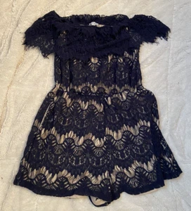Love Fire Navy Blue Lace Romper Shorts Sleeveless Off shoulder Women Size L - Picture 1 of 4