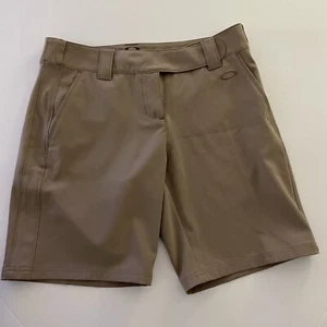 Oakley Womans Golf Shorts Bermuda Hiking Walking 8 Khaki Tan Flat Front Mid-Rise - Picture 1 of 18