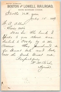 Boston and Lowell R.R. Scotts Station, NH 1889 ALS Letterhead re: Land Purchase - Picture 1 of 2