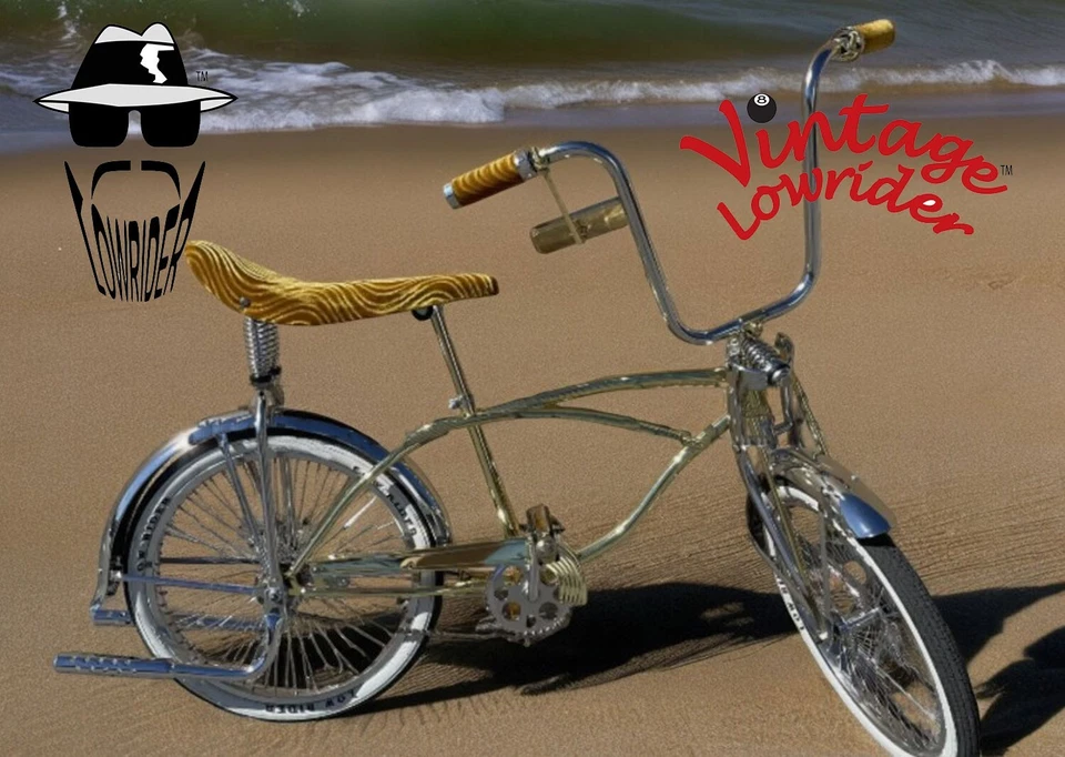 20" CUSTOM LOWRIDER BIKE CHROME/GOLD, 144 SPOKES WHEELS, 8 BALL ORIGNAL TIRES. - Image 1 of 1