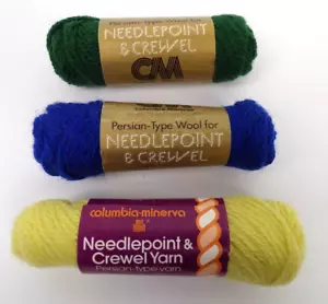 Columbia Minerva Needlepoint & Crewel Yarn 3 Skeins 25 Yards 3 ply 100% Wool - Picture 1 of 10