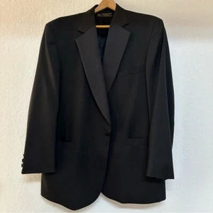 Men's 46L Brooks Brothers Brooksease Black Satin Lapel Wool Tuxedo Suit Jacket - Picture 1 of 8