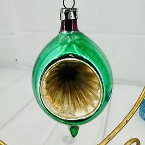 Adorno de árbol de Navidad vidrio soplado Polonia reflector sangría lágrima verde mica - Imagen 1 de 10