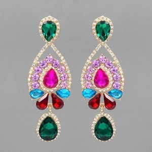 Pendientes colgantes de gota de araña de cristal multicolor 20170 para mujer - Imagen 1 de 4