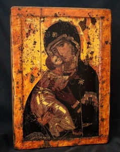 Handmade Icon of "the Mother of God of Vladimir" Wooden Religious Christian Art - Picture 1 of 6
