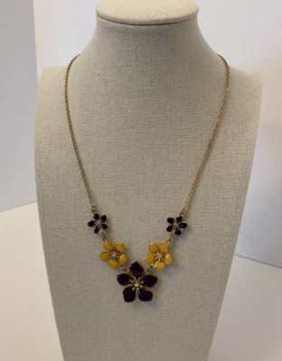 搪瓷花卉项链紫色和黄色花朵水晶春季 — 第 1/4 张图片