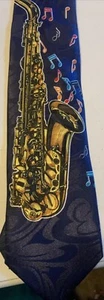 Steven Harris Men's Tie Blue Multicolor Music Saxophone 100% Polyester Colorful - Picture 1 of 7